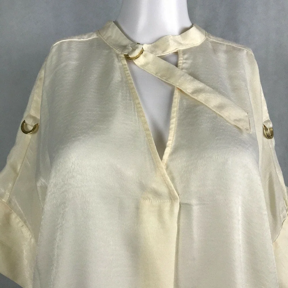 Michael Michael Kors Shirt Womens XL Ivory Surplice Tie Neck Short Sleeve Blouse